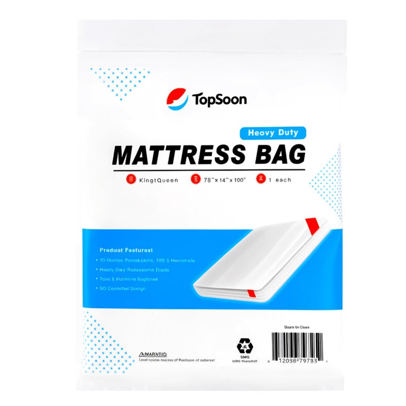TopSoon Mattress Bag â€“ Clear Plastic Mattress Disposal Bag â€“ Moving & Storage Cover for Mattress or Box Spring â€“ Heavy-Duty Mattress Moving Supplies (4mil, King/Queen 78" x 14" x 100") - Image 1